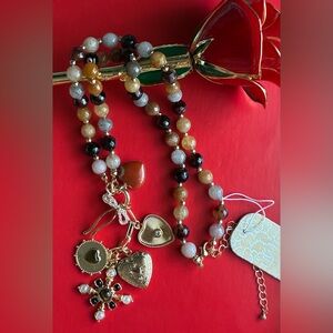 nOir Jewelry Multicolor Beaded Necklace with Gold Charms